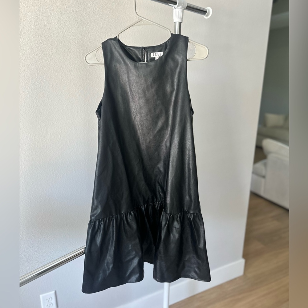 TCEC Black Leather Dress, Pleated